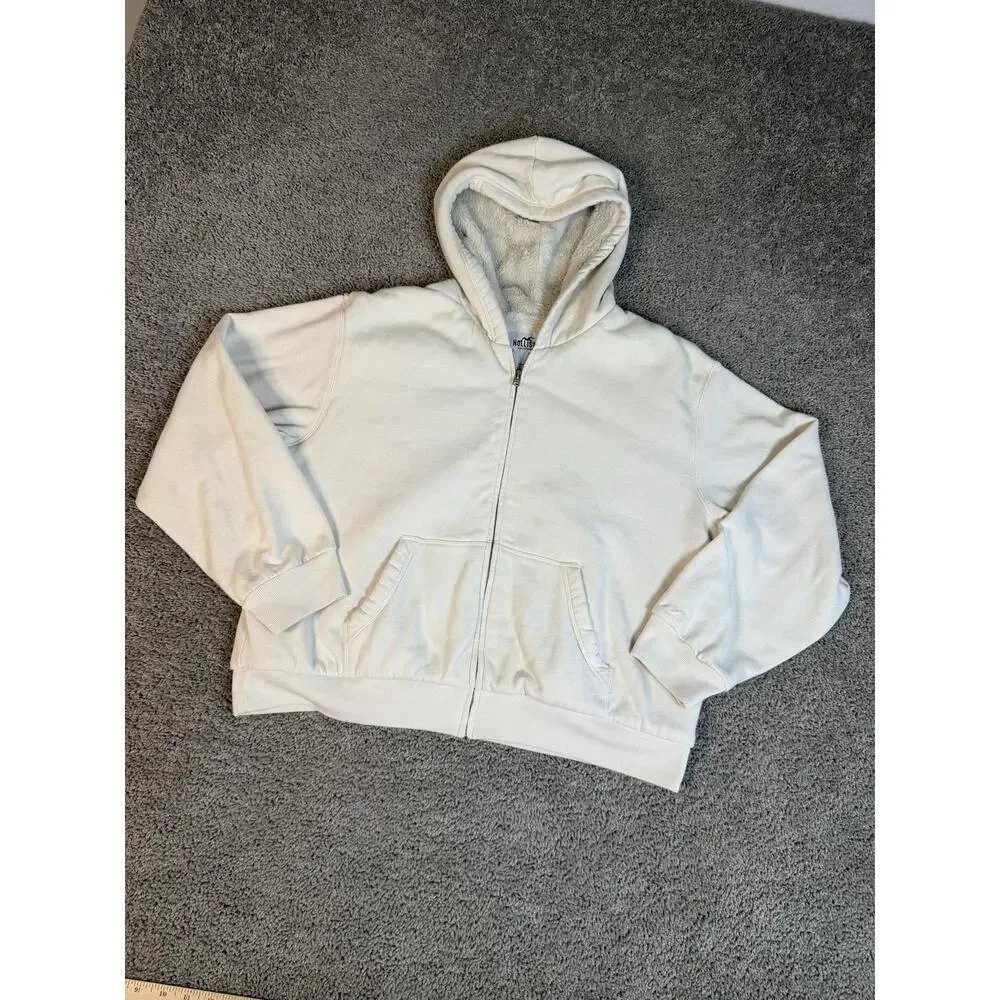 Hollister Hoodie Womens L White Cozy Full Zip Sherpa Lined Fleece Hooded Casual